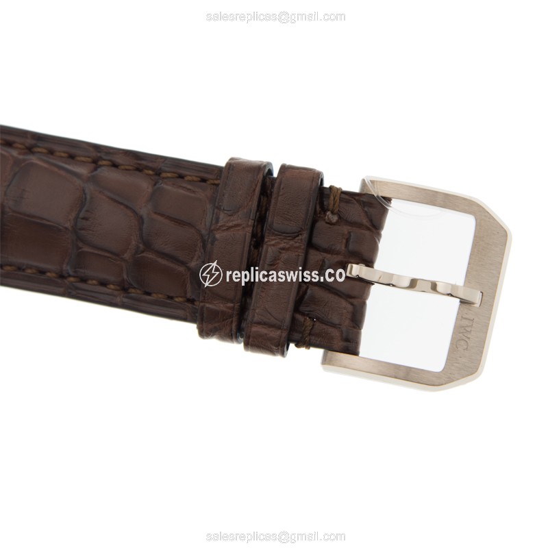 IWC Portuguese Replica - Automatic 18kt White Gold - Diamond - Dark Grey Dial - Brown Alligator Strap - View 4