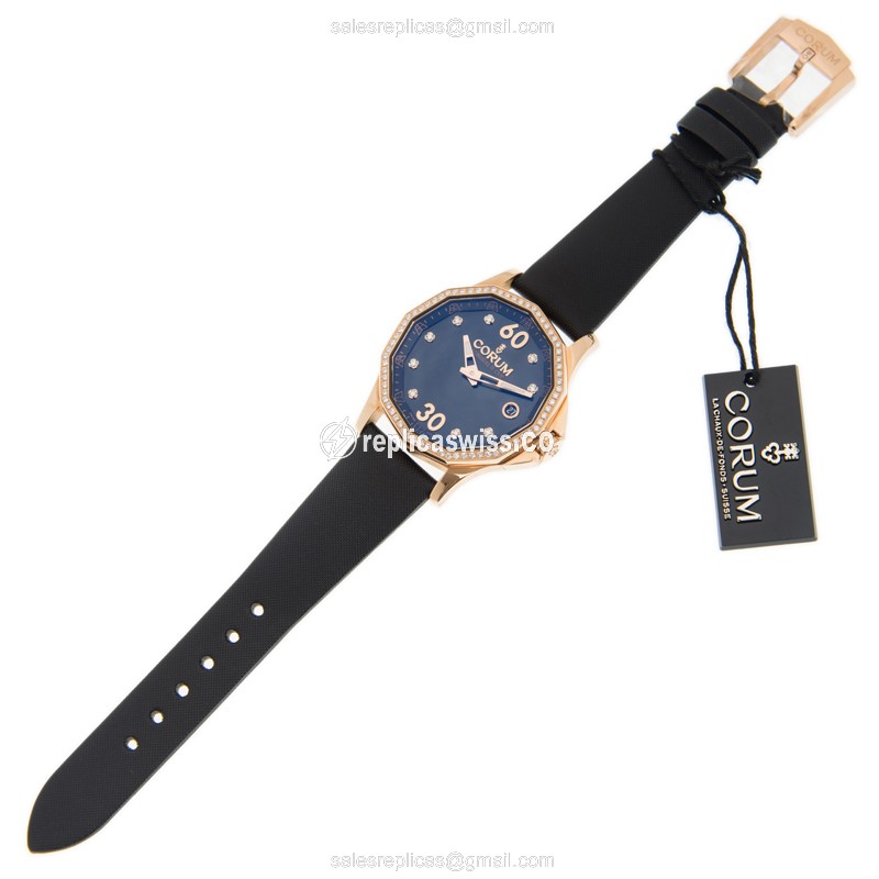 Corum Admiral's Cup Replica - Automatic - 18kt Rose Gold - Diamond Bezel - Black Dial - View 2