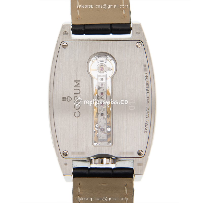Corum Bridge Replica - Manual Wind - 18kt White Gold - Diamond - Silver Dial - Black Alligator Strap - View 3