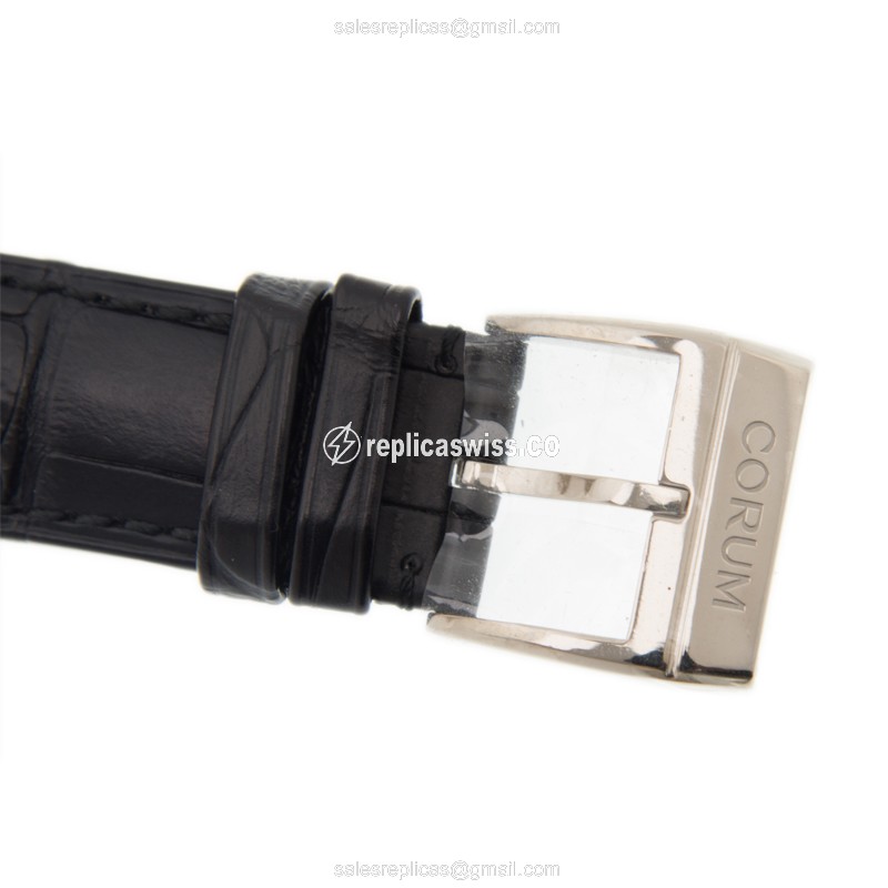 Corum Bridge Replica - Manual Wind - 18kt White Gold - Diamond - Silver Dial - Black Alligator Strap - View 4