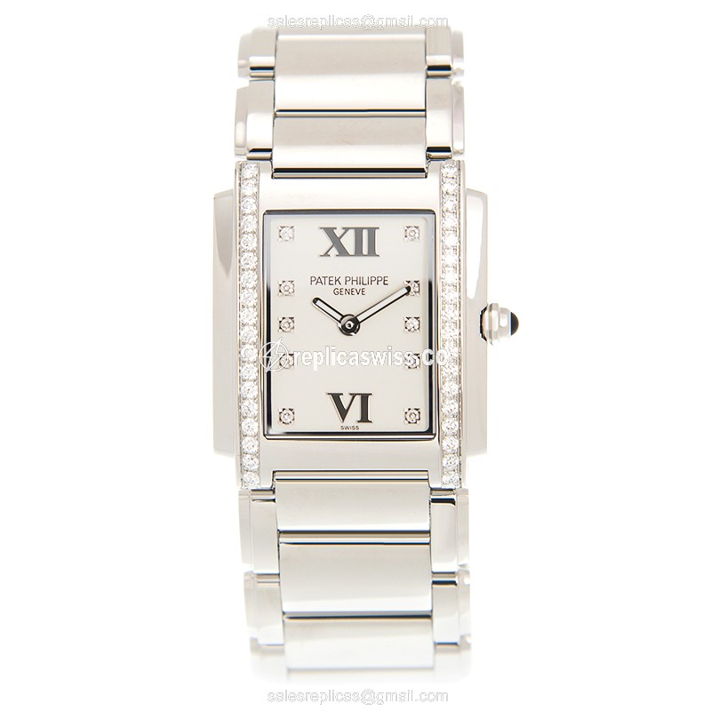 Patek Philippe TWENTY-4 Quartz - White Dial - Diamonds - Steel Strap - Silver Clasp - View 2