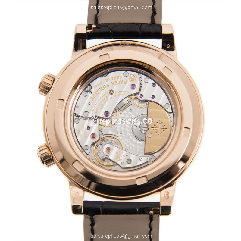 Patek Philippe 6102R-001 Grand Complications Replica - Automatic - 18kt Rose Gold - Black Dial on Black Alligator Strap - View 3