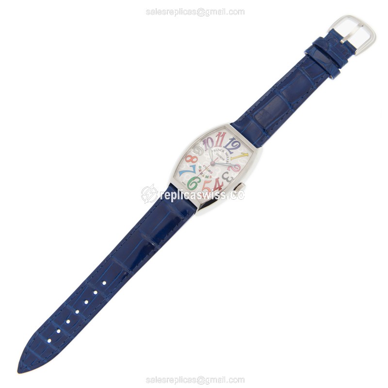 Franck Muller 5851 Replica - Automatic - Steel - White Dial - Blue Alligator Strap - Buckle Clasp - View 2