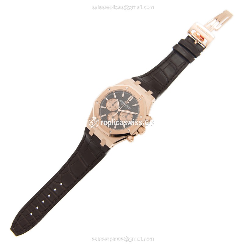 Audemars Piguet Royal Oak Replica - Automatic 18kt Rose Gold - Brown Dial, Alligator Strap - View 2