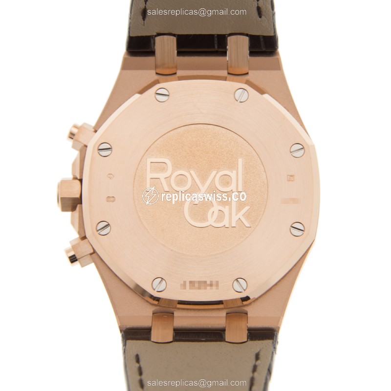 Audemars Piguet Royal Oak Replica - Automatic 18kt Rose Gold - Brown Dial, Alligator Strap - View 3