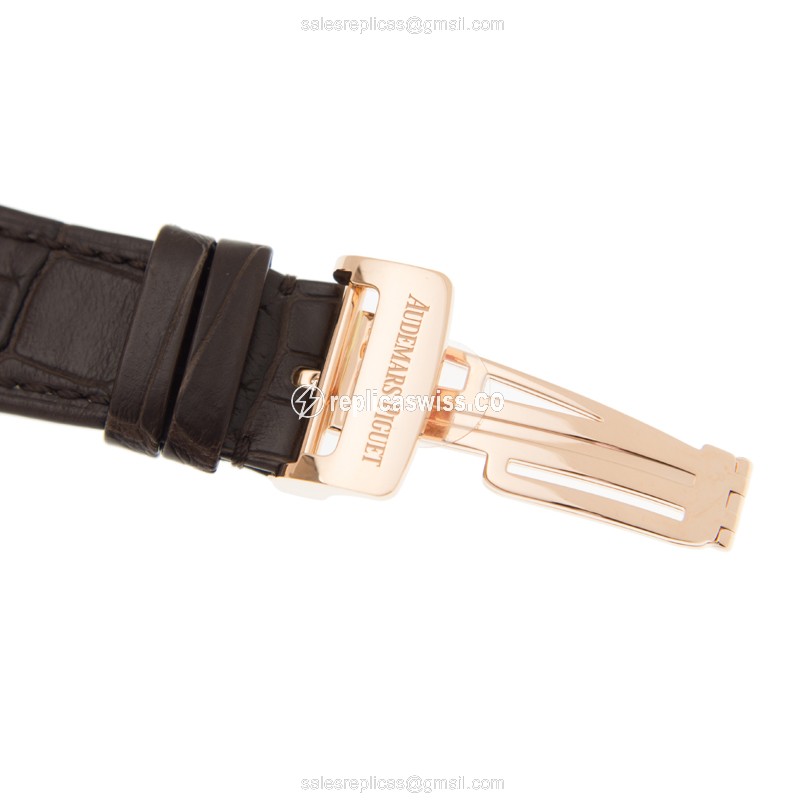 Audemars Piguet Royal Oak Replica - Automatic 18kt Rose Gold - Brown Dial, Alligator Strap - View 4