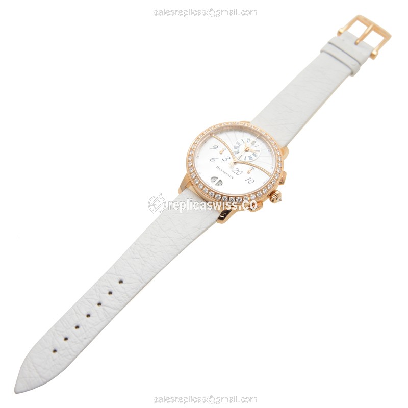 Blancpain 3626-2954-58A Replica - Automatic - 18kt Rose Gold - Diamond - White Dial - Leather Strap - View 2