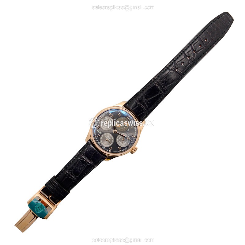 IWC Portuguese Replica - Automatic - 18kt Rose Gold - Dark Grey Dial - Black Alligator Strap - View 2