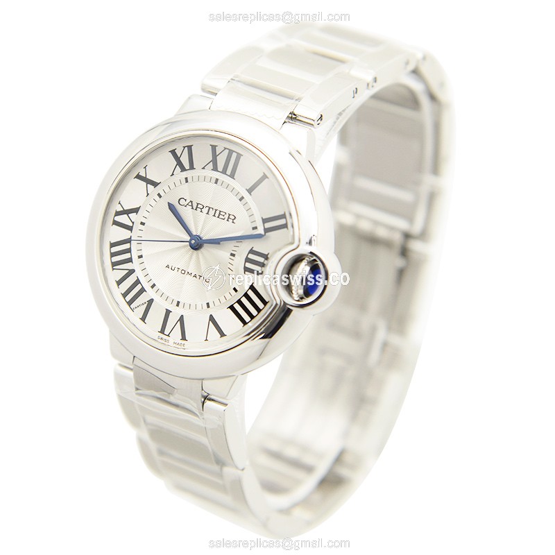 Cartier Ballon Bleu Replica - Automatic - Steel - White Dial - Silver Clasp - View 3