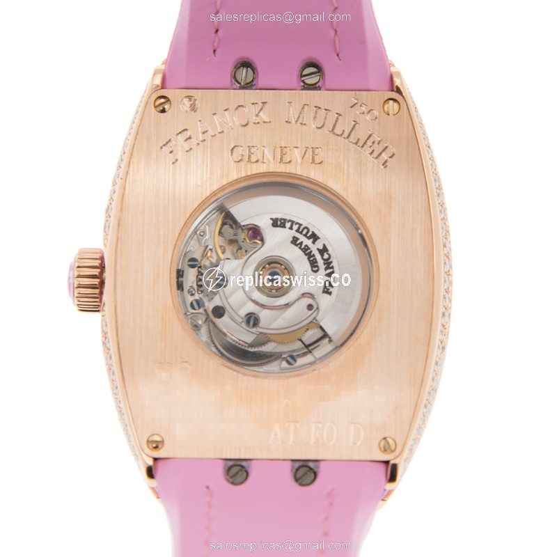 Franck Muller V32 SC AT FO D - Automatic - 18kt Rose Gold - Diamond - White Dial - Pink Alligator Strap - View 3