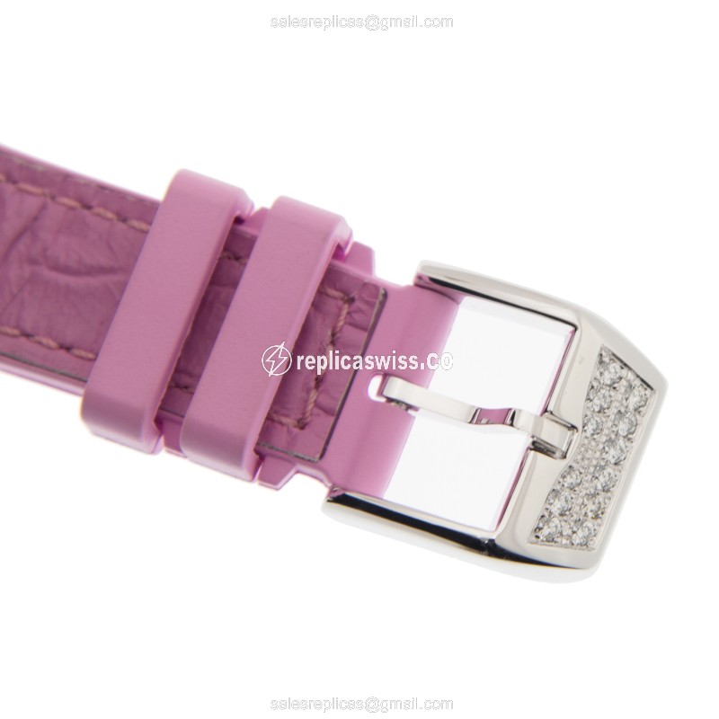 Franck Muller Vanguard Quartz - Silver Dial, Diamonds - Buckle Clasp, Pink Alligator Strap - View 4