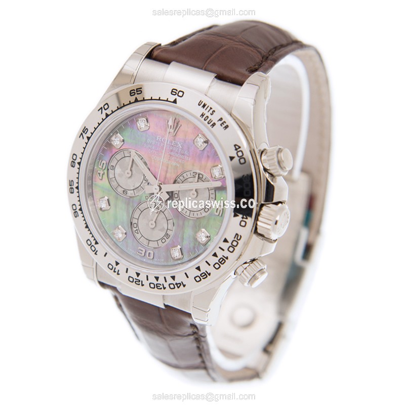 Rolex Daytona Replica: Automatic, 18kt Gold, Black Dial, Alligator Brown Strap - View 3
