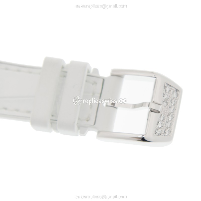 Franck Muller V32QZ DCD Vanguard Quartz - White Dial - Diamond Case - Leather White Strap - View 4