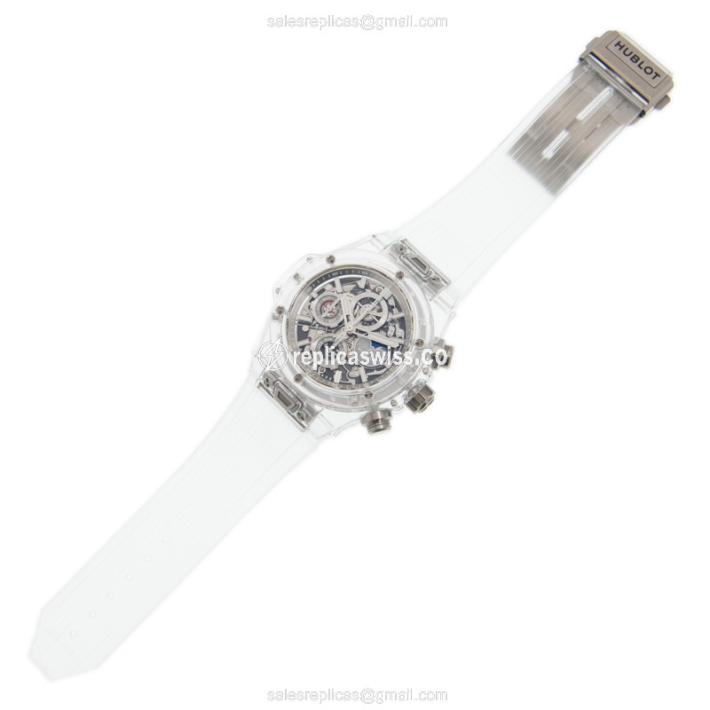 Hublot BIG BANG Replica - Automatic Sapphire Case - Skull Dial - Transparent Strap - View 2
