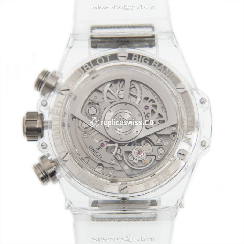 Hublot BIG BANG Replica - Automatic Sapphire Case - Skull Dial - Transparent Strap - View 3