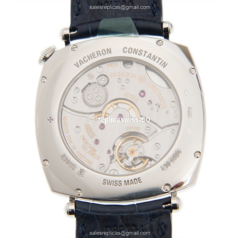 Vacheron Constantin Historiques 82035/000P-B168 - Manual Wind - 950 Platinum Case - White Dial - Blue Alligator Strap - View 3