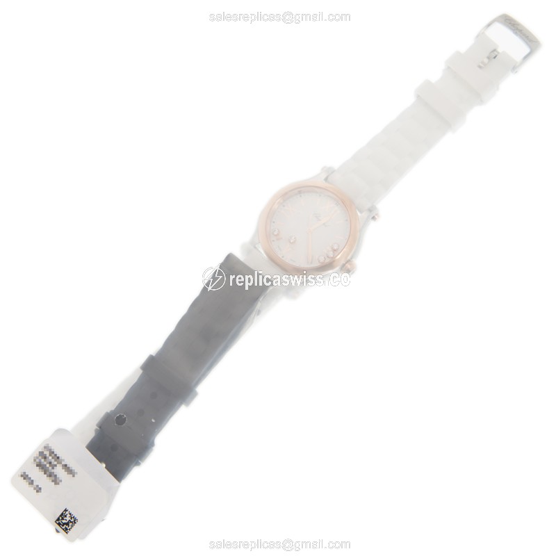 Chopard Happy Sport Quartz 18kt Rose Gold - White Dial - Rubber Strap - Buckle Clasp - View 2