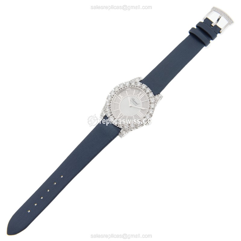 Chopard 139419-1401 Replica - Auto - 18kt White Gold - Diamond - Silver Dial - Blue Silk Strap - View 2
