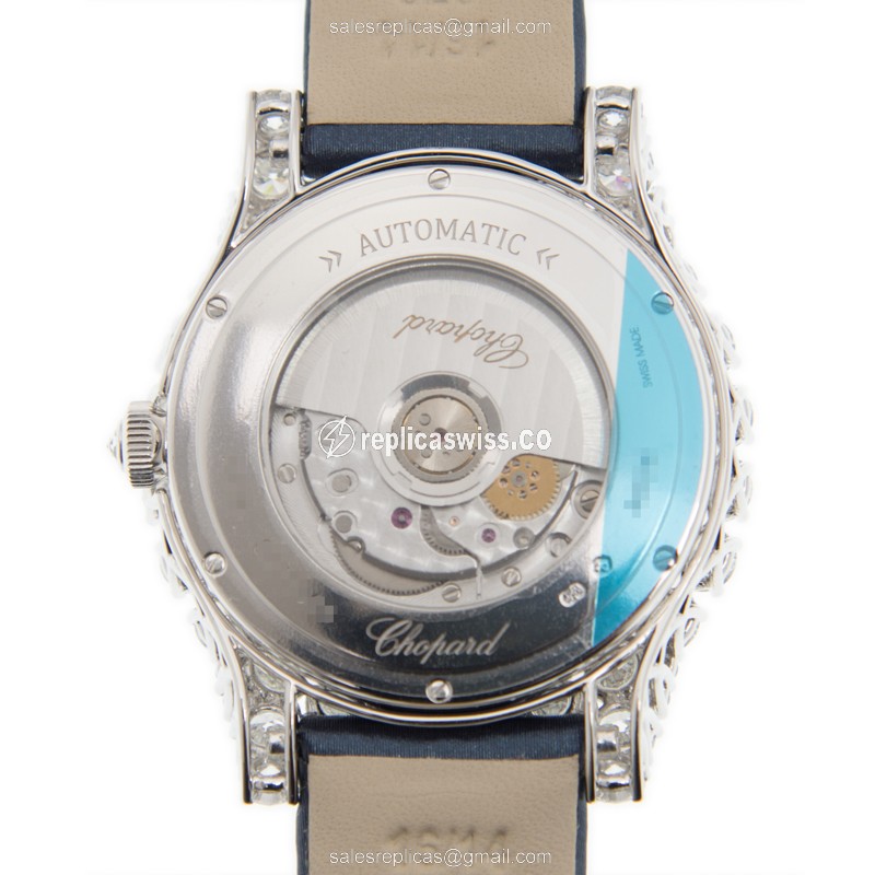 Chopard 139419-1401 Replica - Auto - 18kt White Gold - Diamond - Silver Dial - Blue Silk Strap - View 3