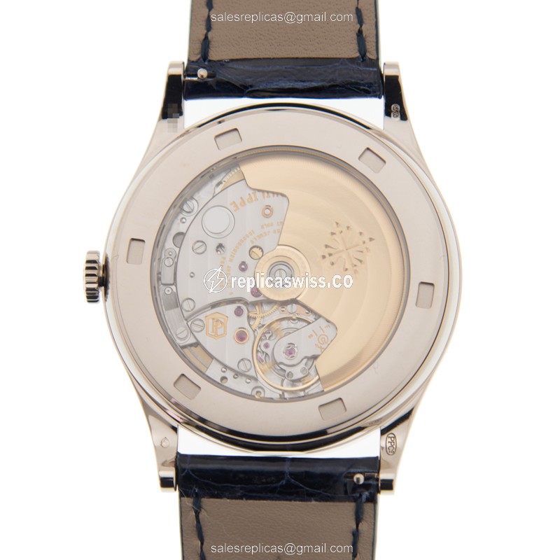 Patek Philippe Calatrava 5296G-001 - Automatic 18kt Gold - White Dial - Blue Alligator Buckle - View 3