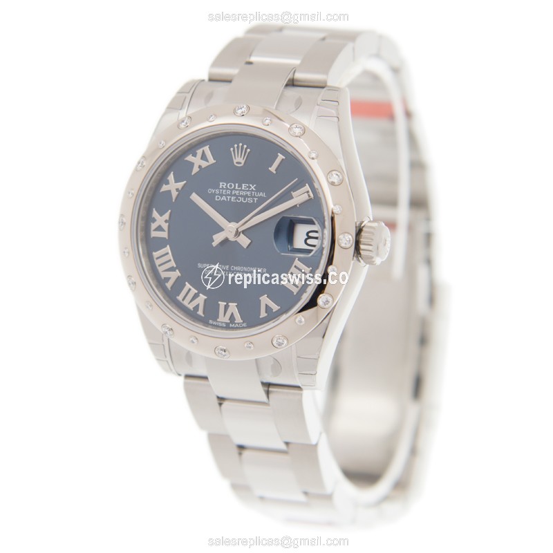 Rolex Datejust Replica - Automatic - 18kt White Gold - Steel Case - Blue Dial - View 3