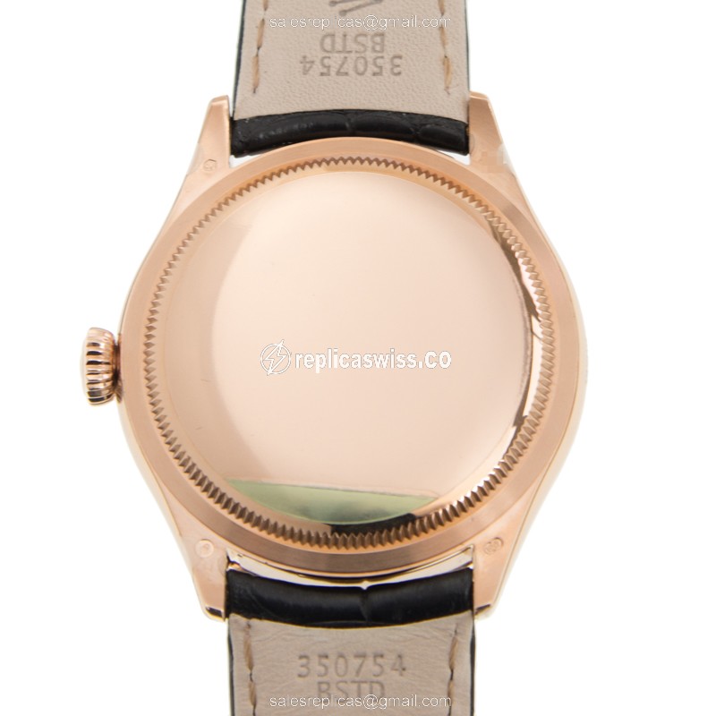 Rolex 50505 Cellini Series Replica - Automatic - 18kt Rose Gold - Black Dial - Alligator Black Clasp - View 3