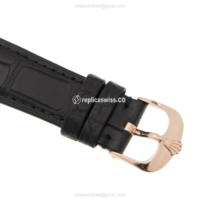 Rolex 50505 Cellini Series Replica - Automatic - 18kt Rose Gold - Black Dial - Alligator Black Clasp - View 4