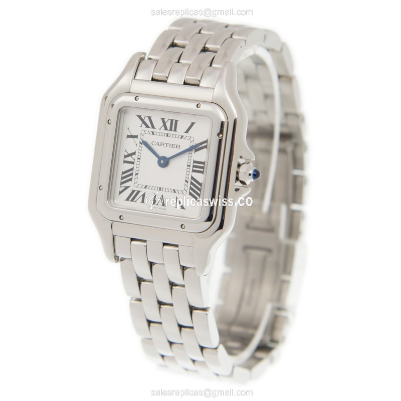 Cartier PANTHeRE Quartz Steel Watch - Silver Dial - Steel Strap - Clasp - View 3