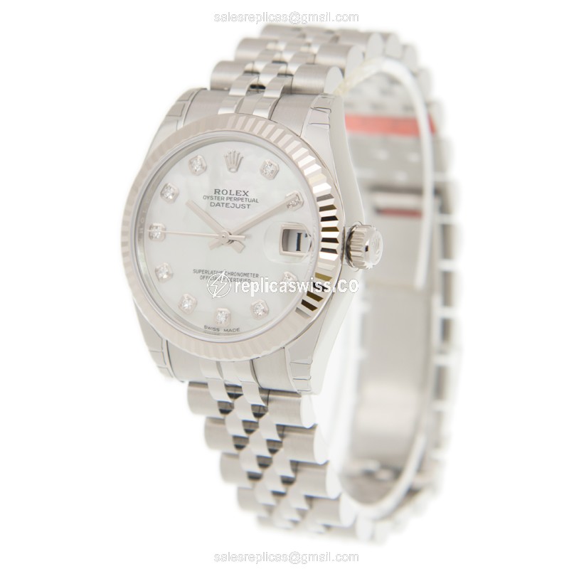 Rolex Datejust Replica - Automatic - White Gold & Steel - White Dial, Silver Clasp - View 3