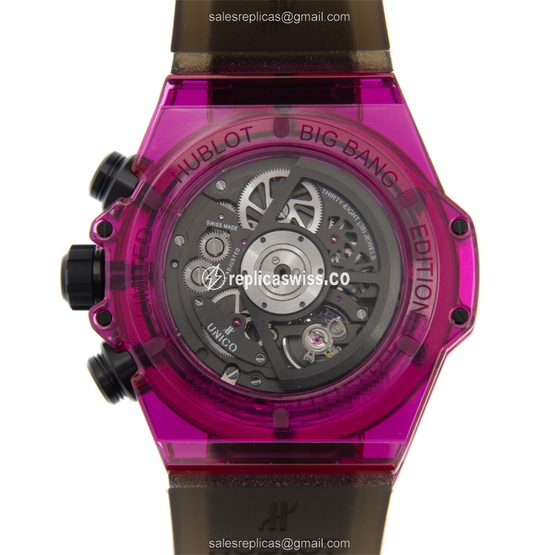 Hublot BIG BANG Replica - Automatic - Crystal Case - Black Dial - Rubber Strap - View 3