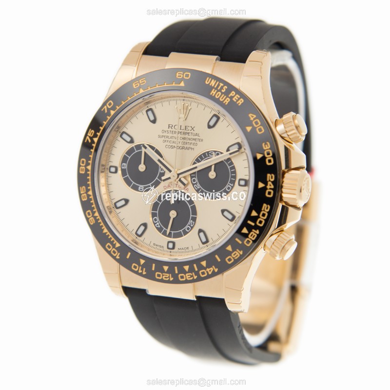 Rolex Daytona Replica - 18kt Gold Case - Automatic - Gold Dial - Rubber Strap - View 3