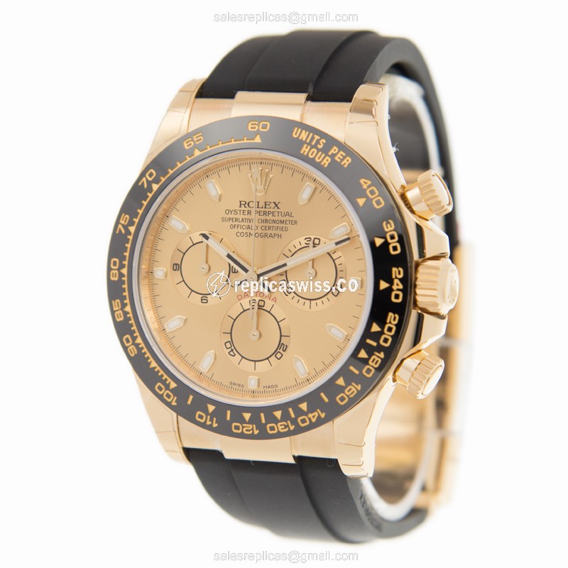 Rolex Daytona Replica - Automatic | 18kt Yellow Gold | Gold Dial | Rubber Strap - View 3