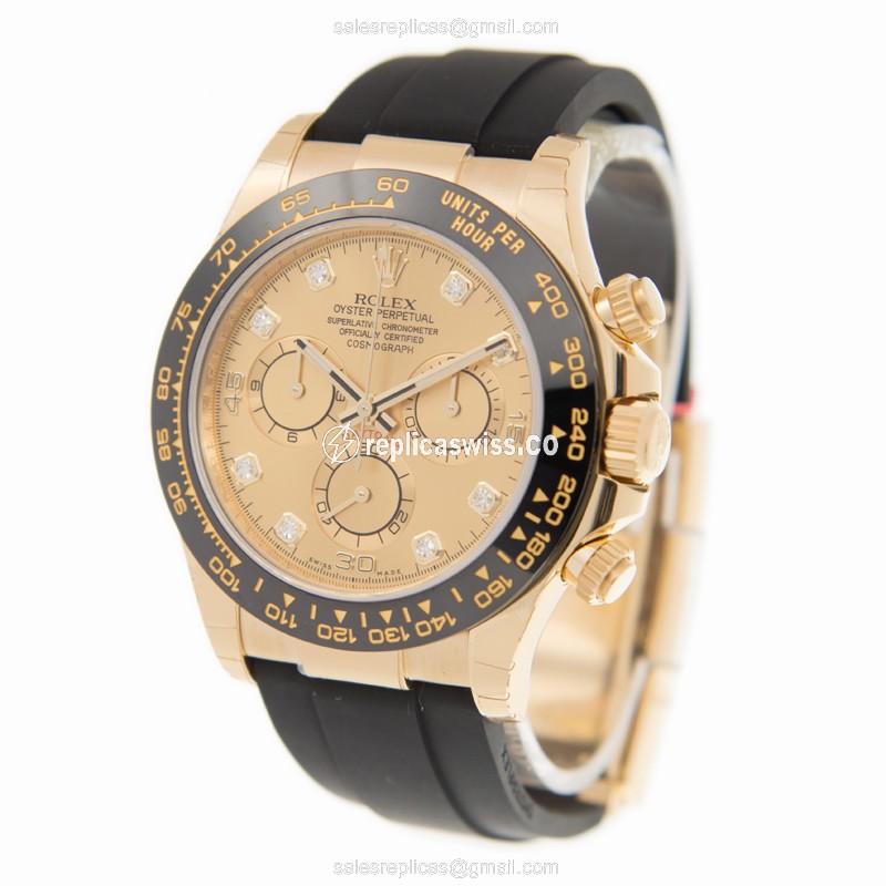 Rolex Daytona Replica - Automatic - 18kt Gold - Gold Dial - Rubber Strap - View 3