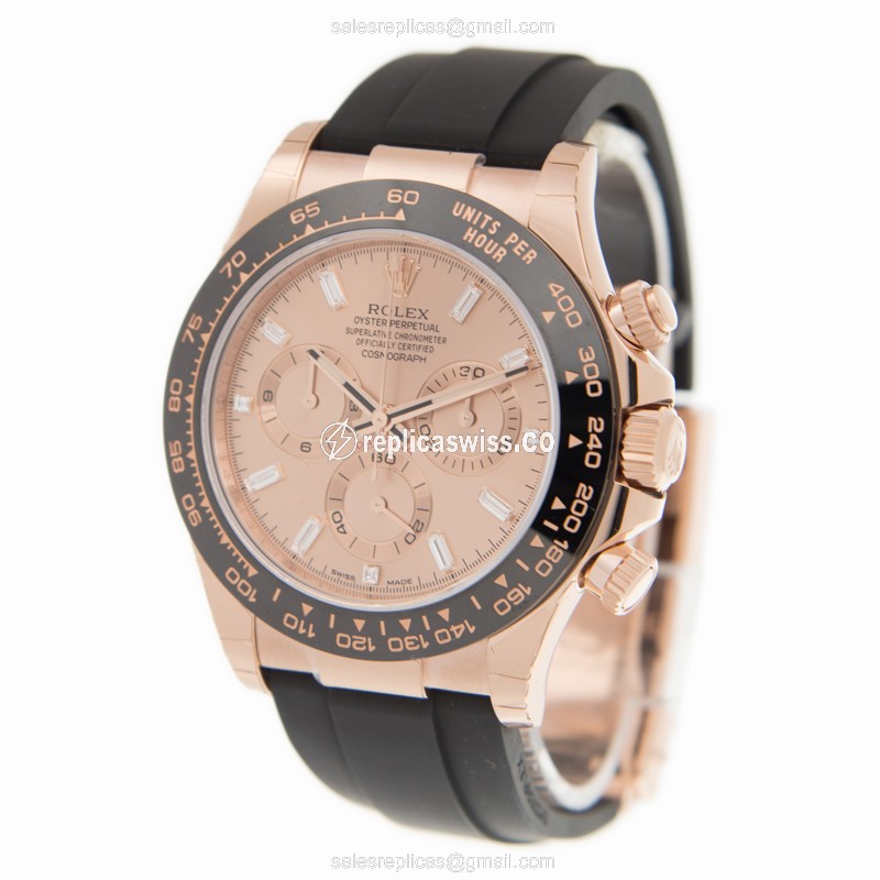 Rolex Daytona Replica - Automatic - 18kt Rose Gold - Pink Dial, Black Rubber Strap - View 3