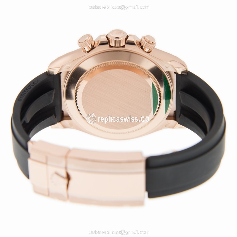 Rolex Daytona Replica - Automatic - 18kt Rose Gold - Pink Dial, Black Rubber Strap - View 4