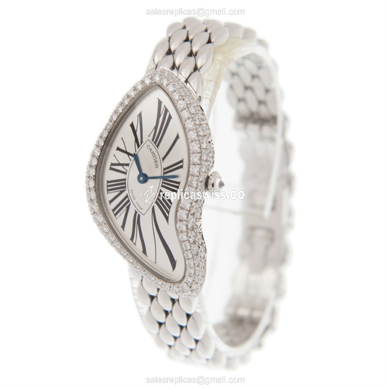 Cartier Crash Watch - Manual - White Gold - Diamond - Silver - View 3