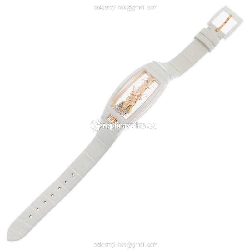 Corum Bridge Replica - Automatic - Ceramic Case - Skull Dial - White Alligator Strap - Buckle Clasp - View 2
