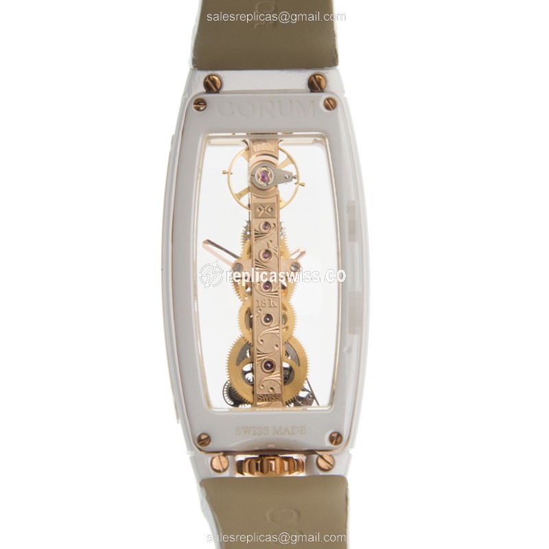 Corum Bridge Replica - Automatic - Ceramic Case - Skull Dial - White Alligator Strap - Buckle Clasp - View 3