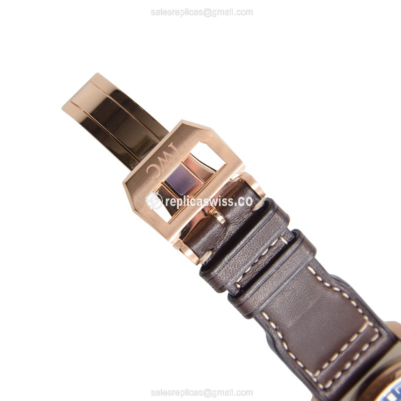 IWC PILOTS Replica - Automatic 18kt Rose Gold - Blue Dial - Brown Cowhide - Clasp - View 2
