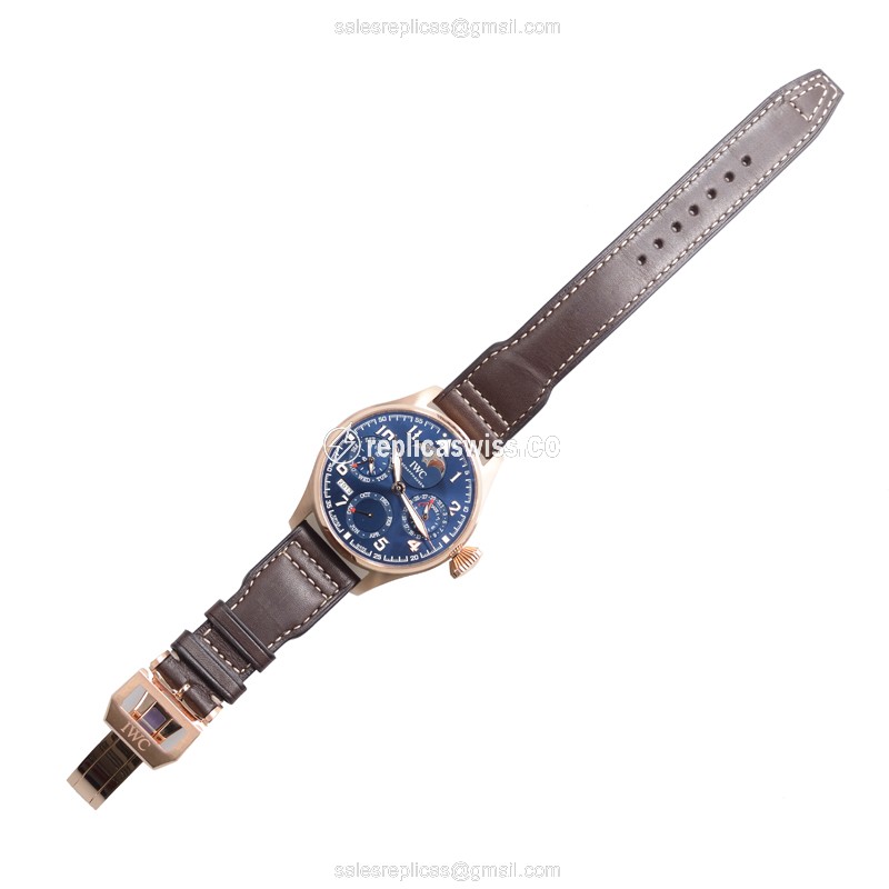IWC PILOTS Replica - Automatic 18kt Rose Gold - Blue Dial - Brown Cowhide - Clasp - View 4
