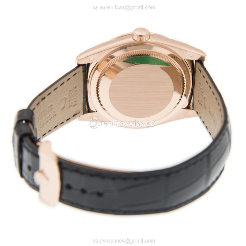 Rolex DAY-DATE Replica - 18kt Rose Gold Case - Black Dial - Automatic Movement - View 4