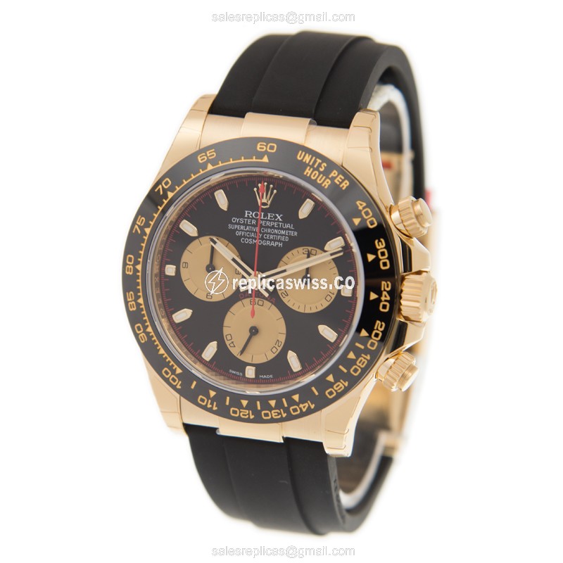 Rolex Daytona Replica - Automatic - 18kt Gold - Black Dial - Rubber Strap - View 3