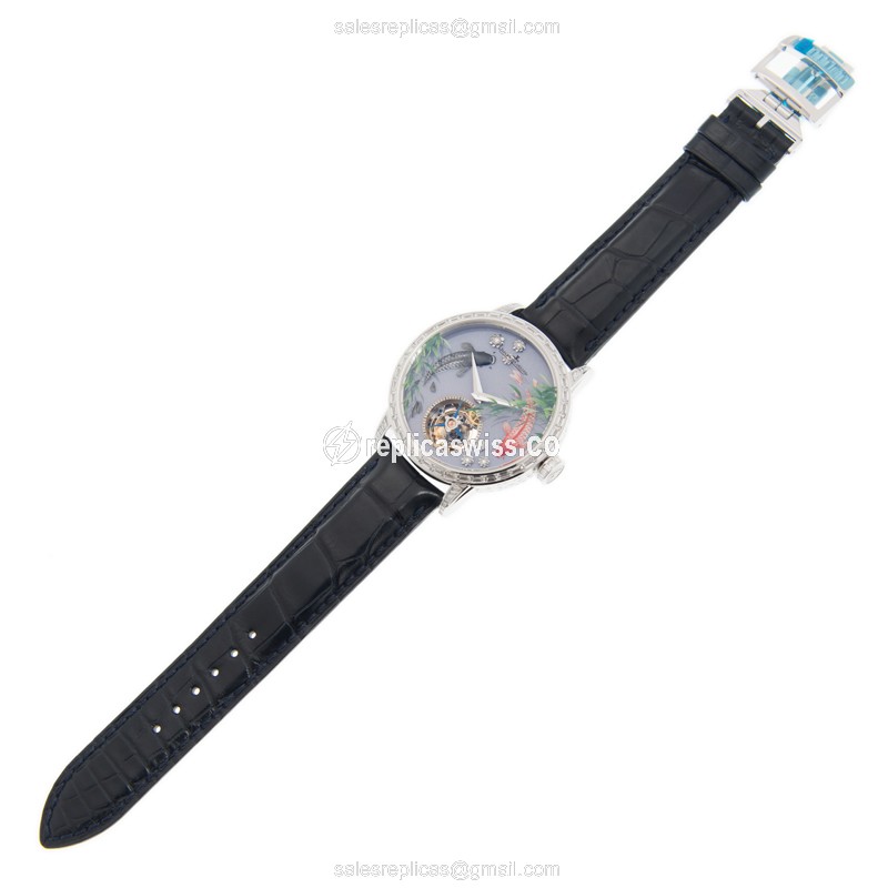 Jaeger-Lecoultre Q50834E1 Replica - Ultra Thin - Automatic - 18kt White Gold - Diamond Dial - Purple - Black Alligator Strap - View 2
