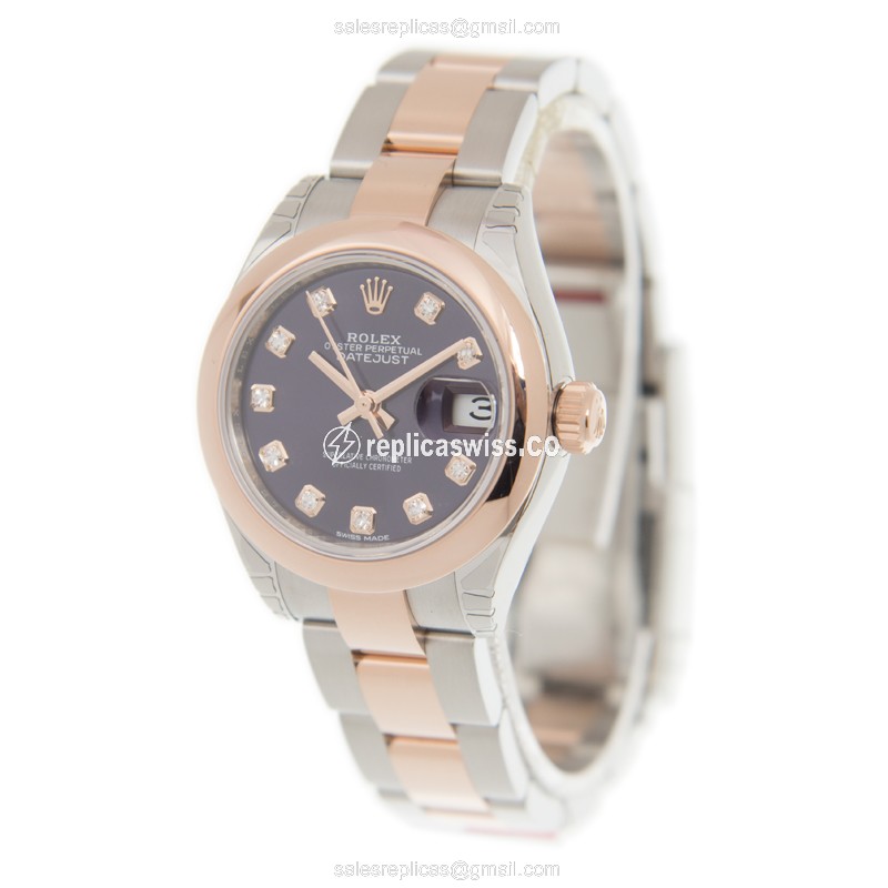 Rolex Datejust Replica - Automatic - 18kt Rose Gold Case - Purple Dial, Gold Strap - View 3
