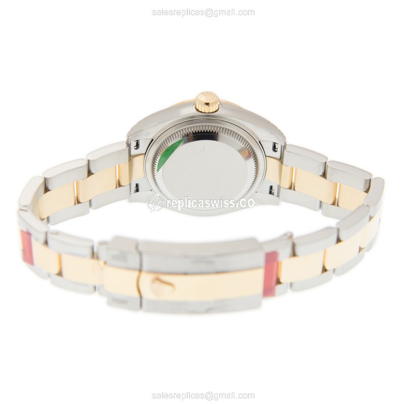 Rolex Lady Datejust Replica - Automatic - 18kt Gold & Steel - Green Dial, Gold Clasp - View 4