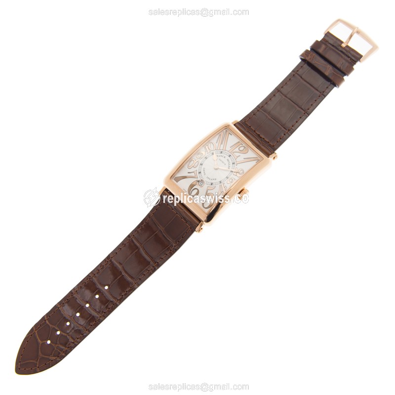 Franck Muller 1150 SC DT REL 5N LONG ISLAND Replica - Automatic - 18kt Rose Gold - White Dial, Brown Leather Strap - View 2