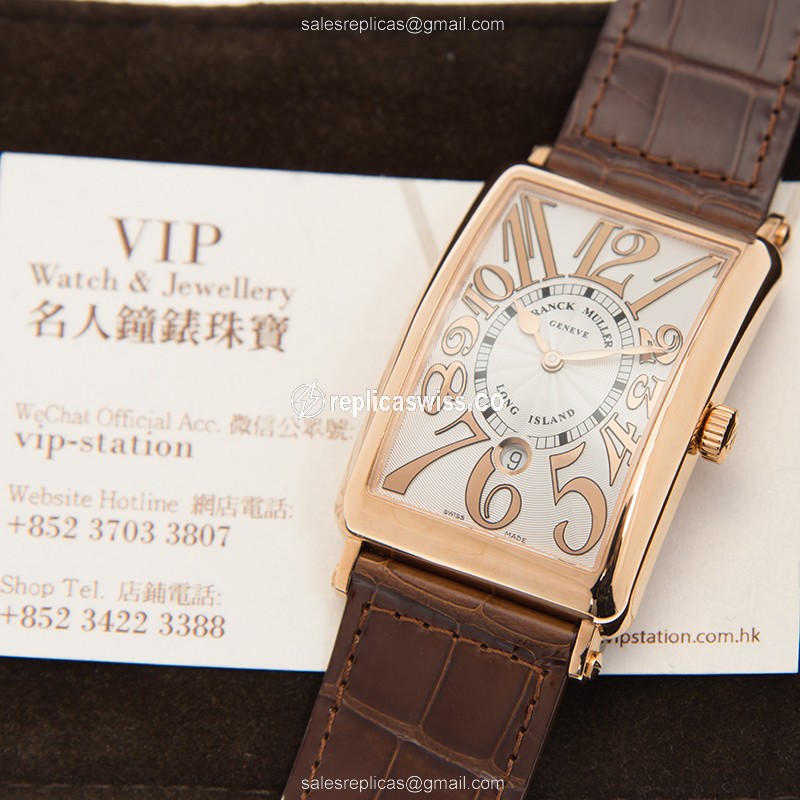 Franck Muller 1150 SC DT REL 5N LONG ISLAND Replica - Automatic - 18kt Rose Gold - White Dial, Brown Leather Strap - View 4