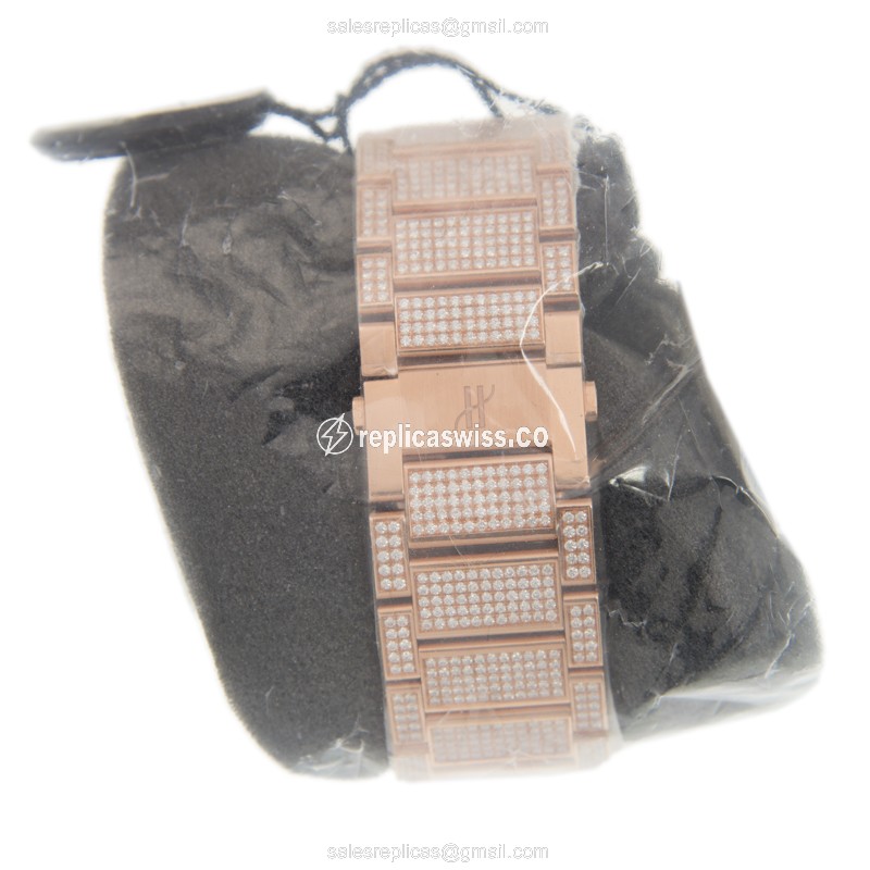 Hublot Classic Fusion Replica - Automatic - 18kt Rose Gold Case - Diamond Dial - Silver - Gold Diamond Strap - View 3