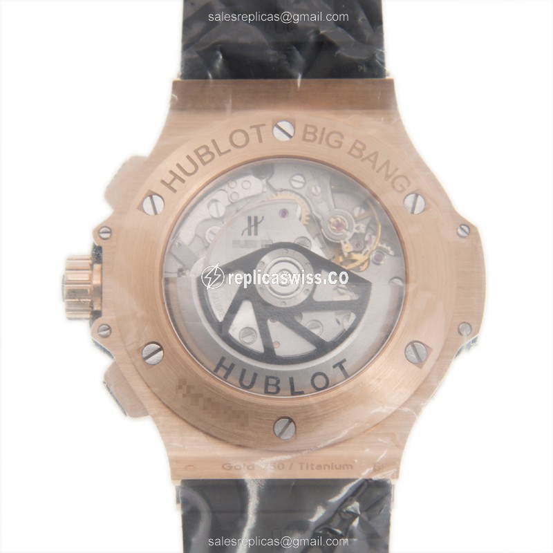 Hublot BIG BANG Replica - Auto - 18kt Rose Gold - Diamond Bezel - Black Dial - Rubber Strap - View 3