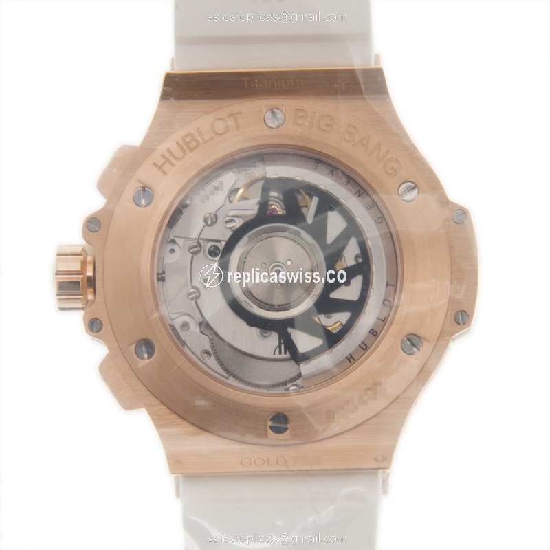 Hublot BIG BANG Replica - Automatic - 18kt Rose Gold - Diamonds - Silver Dial - White Rubber Strap - View 3